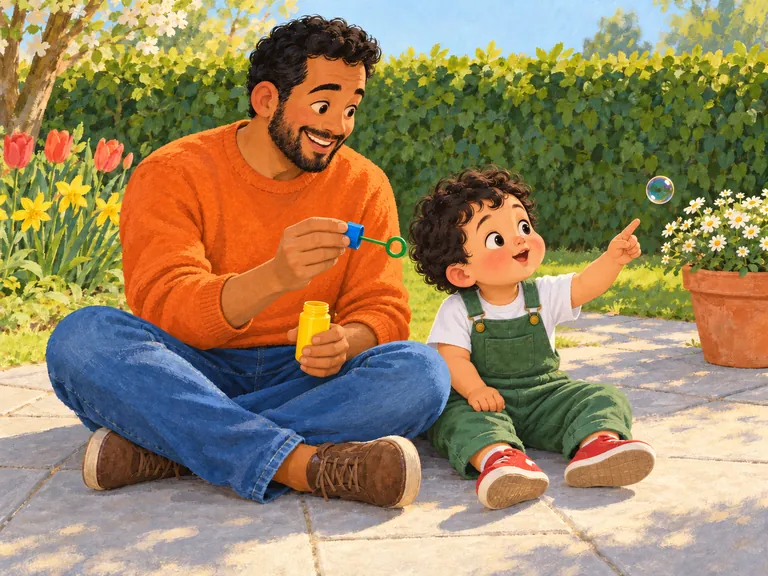 Papa houdt de ring voor Jip. Eén kleine bel zweeft los.