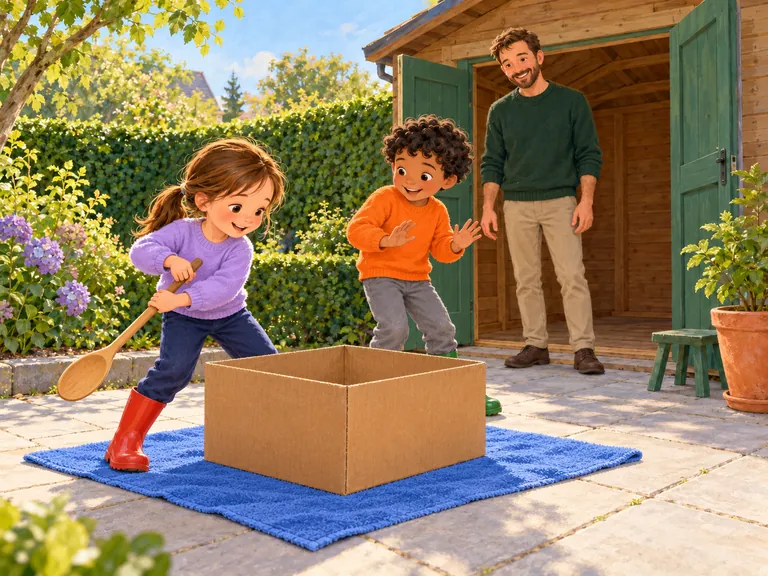 De doos staat op een blauw badlaken. Saar houdt een houten lepel als een roeispaan vast.