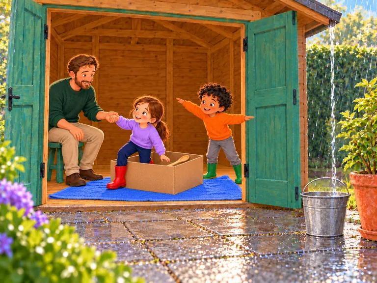 Papa helpt Saar uit de doos. Ilias spreidt zijn armen als een meeuw. De houten lepel ligt in het schip.