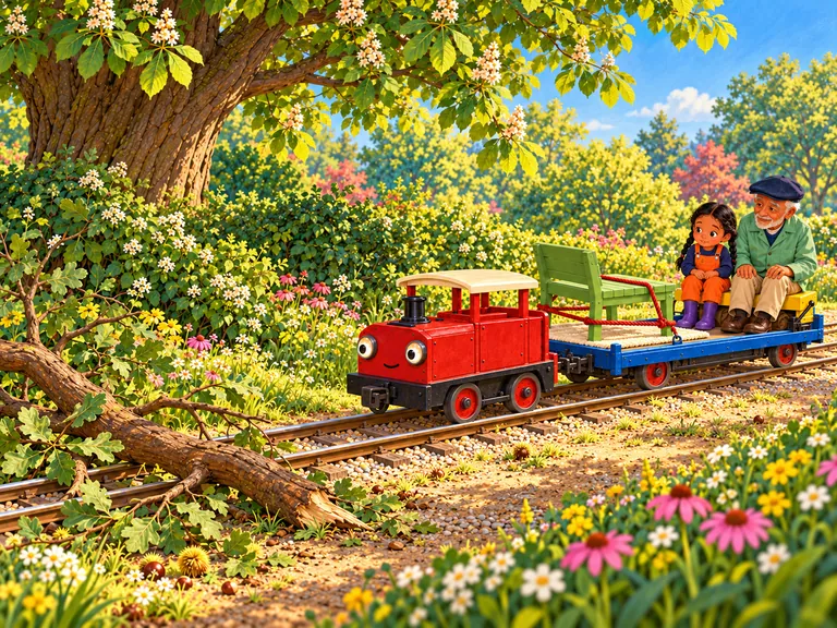 Tuf is ruim vóór de gevallen tak gestopt. Het bankje staat nog vast in de wagen.