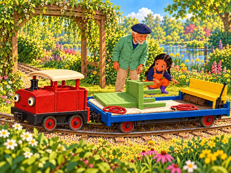 Het groene bankje ligt op zijn rug op het dekentje. De vier poten blijven binnen de wagen.